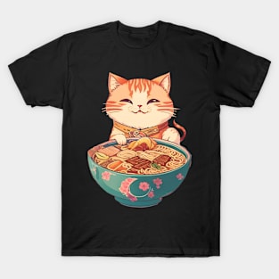 Smiling Kawaii Vintage Style Japanese Ramen Cat T-Shirt